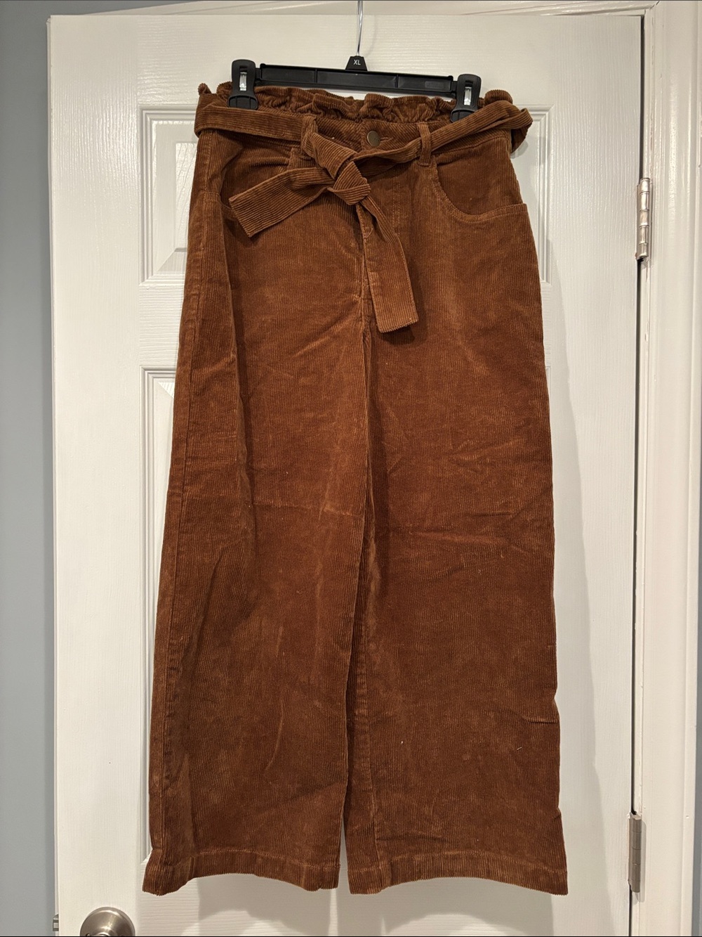 tgla Paperbag Waist Corduroy Pants with Tie - Brown